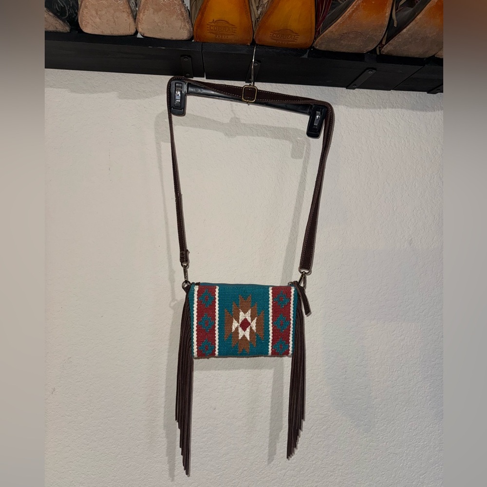 Aztec Pattern Crossbody Bag - Brown and Teal